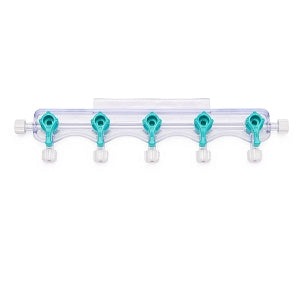 Medline Manifolds with All Female Posts - Universal Orientation 600 PSI Manifold with Curved Profile, 4-way Handle Position, 5 Ports - DYNJMAN5OFFF