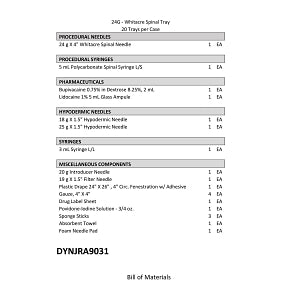 Medline Spinal Block Trays with Pharmaceuticals - Spinal Tray, 24G X 4" with Pharmaceuticals - DYNJRA9031