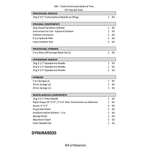 Medline Continuous Epidural Trays - Continuous Epidural Tray, 18G X 3.5" Tuohy Needle, 20G Nylon Catheter, without Pharmaceuticals - DYNJRA9035