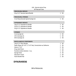 Medline Spinal Block Trays without Pharmaceuticals - Spinal Tray Quincke without Pharmaceuticals, 22 G X 3.5" - DYNJRA9036