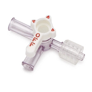 Medline 4-Way Stopcocks - Low-Pressure 700 PSI Low-Profile 4-Way Stopcock with OFF Handle Position and Rotating Adapter Male Collar Fitting - DYNJSC4HPFF