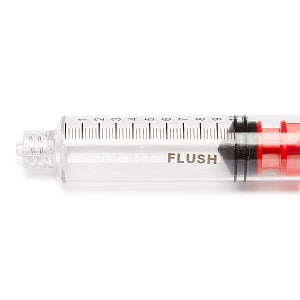 Medline High-Pressure Medication Colored Syringes, 10 mL - Sterile High-Pressure Pre-Labeled Flush Syringe with Fixed Male Luer Lock Fitting, 10 mL, Red - DYNJSYRFLS10R