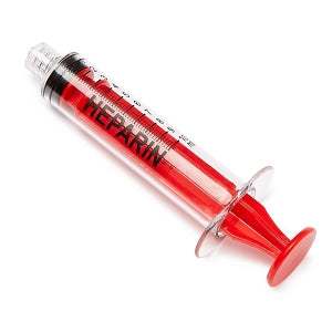 Medline High-Pressure Medication Colored Syringes, 10 mL - Sterile High-Pressure Pre-Labeled Heparin Syringe with Fixed Male Luer Lock Fitting, 10 mL, Red - DYNJSYRHEP10R