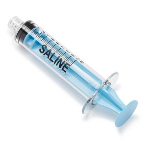 Medline High-Pressure Medication Colored Syringes, 10 mL - Sterile High-Pressure Pre-Labeled Saline Syringe with Fixed Male Luer Lock Fitting, 10 mL, Blue - DYNJSYRSAL10B