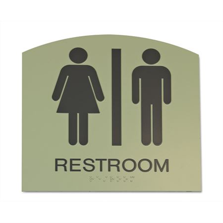 8" x 8" Dark Grey on Alfalfa Plaque with Arched Top Restroom