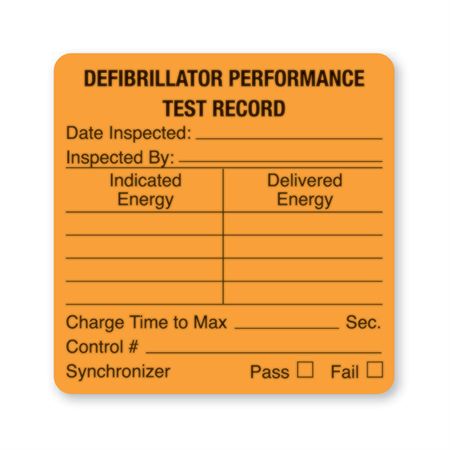 Defibrillator Performance Test Calibration Labels Defibrillator Calibration" - FL Yellow - 2.5"W x 2.5"H