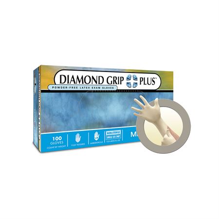 Diamond Grip Plus Powder Free Latex Exam Gloves Small