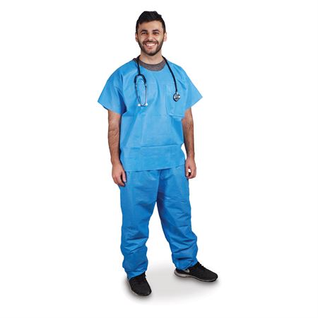 Short Sleeve Disposable Scrub Shirt - Blue X-Large