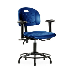 E Com Seating Newport Industrial Desk-Height Chairs - Newport Desk-Height Chair, Polyurethane, Round Base, Seat Tilt, Arms, Glides, Blue - HPDHCH-RT-T1-A1-RG-BLU