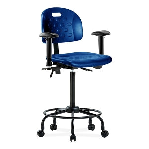 E Com Seating Newport High Bench-Height Chairs - Newport High Bench-Height Chair, Polyurethane, Round Base, Seat Tilt, Arms, Casters, Blue - HPHBCH-RT-T1-A1-RC-BLU