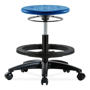 E Com Seating Huron Medium Bench-Height Stools - Huron Medium Bench Height Stool, Polyurethane, Black Frame, Casters, Blue - IPMBSO-RG-BF-RC-BLU