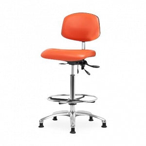 EO2 Concepts Class 100 Cleanroom Medium Bench-Height Chairs - Class 100 Cleanroom Medium Bench-Height Chair, Vinyl, Chrome Adjustable Foot Ring, Glides, Orange Kist - NCR-VMBCH-CR-T0-A0-CF-RG-8613