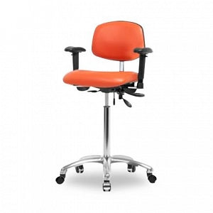 EO2 Concepts Class 100 Cleanroom Medium Bench-Height Chairs - Class 100 Cleanroom Medium Bench-Height Chair, Vinyl, Chrome Frame, Adjustable Arms, Casters, Orange Kist - NCR-VMBCH-CR-T1-A1-NF-CC-8613