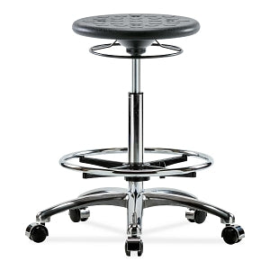 E Com Seating Huron High Bench-Height Stools - Huron High Bench Height Stool, Polyurethane, Chrome Frame, Casters, Black - IPHBSO-CR-CF-CC-BLK