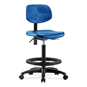 E Com Seating Polyurethane High Bench-Height Chairs - High Bench-Height Chair, Polyurethane, Black Foot Ring, Casters, Blue - PHBCH-RG-T0-A0-BF-RC-BLU