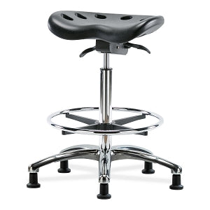 E Com Seatin, Inc. Polyurethane Tractor Standing-Height Sit-Stand Stools - STOOL, PU, BENCH, SIT STD, CHR FOOT RING, BLK - PTHBST-CR-CF-RG-BLK