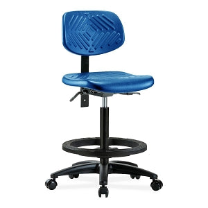 E Com Seating Polyurethane High Bench-Height Chairs - High Bench-Height Chair, Polyurethane, Seat Tilt, Black Foot Ring, Casters, Blue - PHBCH-RG-T1-A0-BF-RC-BLU