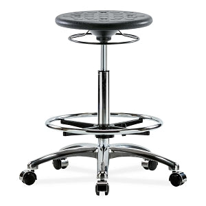 E Com Seatin, Inc. Huron Class 10 Clean Room High Bench-Height Stools - Huron Class 10 High Bench-Height Chair, Polyurethane, Chrome Foot Ring, Casters, Black - CLR-IPHBSO-CR-CF-CC-BLK