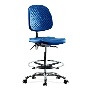 E Com Seating Class 10 High-Height Bench Chairs - Class 10 High Bench-Height Chair, Polyurethane, Medium Back, Foot Ring, Casters, Blue - CLR-PHBCH-MB-CR-CF-CC-BLU