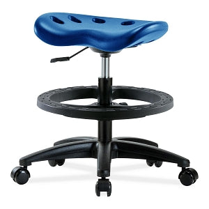 E Com Polyurethane Tractor Medium-High Stools with Foot Ring - STOOL, PU, MED, BLACK FOOT RING, CASTER, BLUE - PTMBSL-RG-BF-RC-BLU