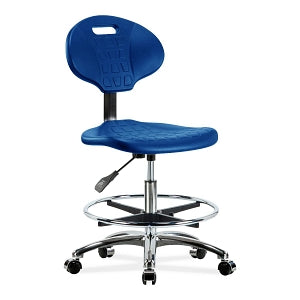 E Com Seating Erie Medium Bench-Height Chairs - Erie Medium Bench-Height Chair, Polyurethane, Chrome Foot Ring, Chrome Casters, Chrome Frame, Blue - TPMBCH-CR-A0-CF-CC-BLU