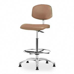 Eo2 Concepts Class 10 Cleanroom Medium Bench-Height Chairs - Class 10 Cleanroom Chair, Medium Bench-Height, Vinyl, Chrome Foot Ring, Glides, 20.5" to 28.5", Taupe - CLR-VMBCH-CR-CF-RG-8584