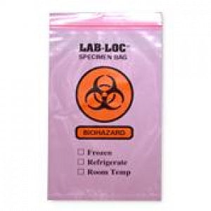 Elkay Plastics Lab Loc Biohazard Specimen Bags - Seal-N-Rip Resealable Specimen Bag, BIOHAZRD Printed, Perforated, 3-Wall Construction, 6" x 9", Red Tint - F20609STATSNR