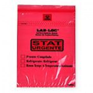 Elkay Plastics Lab Loc Biohazard Specimen Bags - Lab Loc Resealable Specimen Bag with Removable Biohazard Symbol, 3-Wall Construction, 6" x 9", STAT-Printed, Red Tint - LABZ69RST