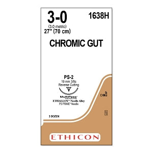 Ethicon Surgical Chromic Gut Sutures - SUTURE, 3/0 27 CHROMIC GUT, PS-2, VA - 1638H