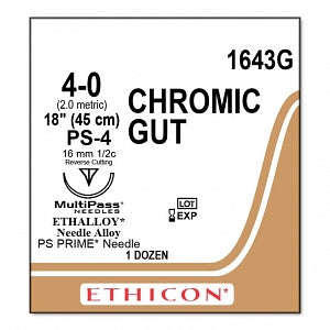 Ethicon Surgical Chromic Gut Sutures - SUTURE, 4/0 18 CHROMIC GUT, PS-4, VA - 1643G