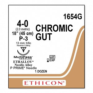 Ethicon Surgical Chromic Gut Sutures - SUTURE, 4/0 18 CHROMIC GUT, VA - 1654G