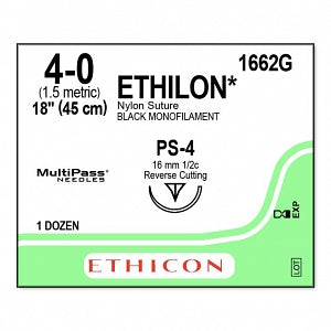 Ethicon Nonabsorbable Suture - SUTURE, PLIABILIZED, MONO, 4/0, 18, PS-4, VA - 1662G