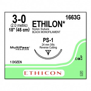 Ethicon Nonabsorbable Suture - SUTURE, PLIABILIZED, MONO, 3/0, 18, PS-1, VA - 1663G