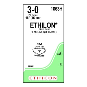 Ethicon Nonabsorbable Suture - SUTURE, PLIABILIZED, MONO, BLK, 3/0, 18, PS, VA - 1663H