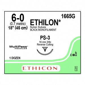 Ethicon Nonabsorbable Suture - SUTURE, PLIABILIZED, MONO, 6/0, 18, PS-3, VA - 1665G