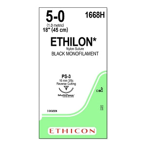 Ethicon Nonabsorbable Suture - SUTURE, PLIABILIZED, MONO5/0, 18, PS-3, VA - 1668H