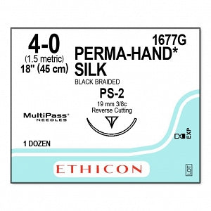 Ethicon Perma-Hand Black Silk Sutures - SUTURE, PERMA-HAND, BLACK, 4/0, 18, PS-2, VA - 1677G