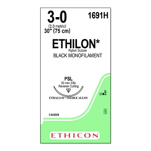 Ethicon Ethilon Nylon Sutures - SUTURE, ETHILON, MONO, BLACK, 3/0, 30, PSL, VA - 1691H