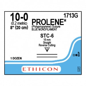 Ethicon Prolene Blue Needled Sutures - SUTURE, PROLENE, MONO, BLUE, 10/0, 8, STC-6, VA - 1713G