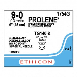 Ethicon Prolene Blue Needled Sutures - SUTURE, PROLENE, MONO, 9/0, 6, TG140-8, VA - 1754G