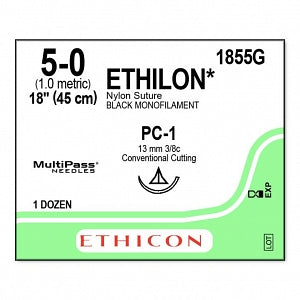 Ethicon Nonabsorbable Suture - SUTURE, PLIABILIZED, MONO, BLK, 5/0, 18, VA - 1855G