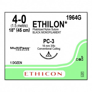 Ethicon Ethilon Nylon Sutures - SUTURE, ETHILON, MONO, BLACK, 4/0, 18, PC, VA - 1964G