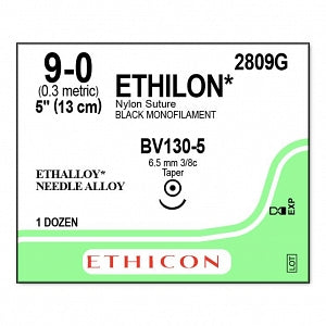 Ethicon Ethilon Nylon Sutures - SUTURE, ETHILON, MONO, BLK, 9/0, 5, BV130-5, VA - 2809G