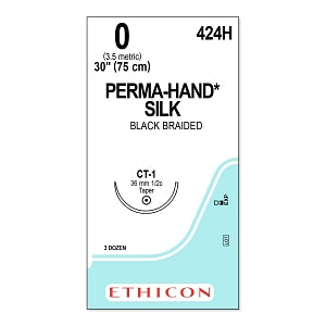 Ethicon Perma-Hand Black Silk Sutures - SUTURE, PERMA-HAND, BLACK, 0, 30, CT-1, VA - 424H