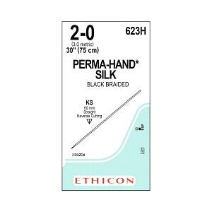 Ethicon Perma-Hand Black Silk Sutures - SUTURE, PERMA-HAND, BLACK, 2/0, 30, KS, VA - 623H