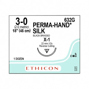 Ethicon Perma-Hand Black Silk Sutures - SUTURE, PERMA-HAND, BLACK, 3/0, 18, X-1, VA - 632G