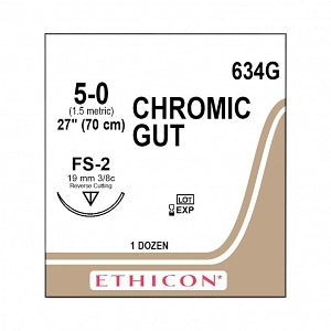 Ethicon Surgical Chromic Gut Sutures - SUTURE, 5/0 27 CHROMIC GUT, BL FS-, VA - 634G