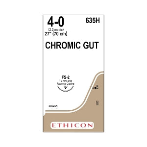 Ethicon Surgical Chromic Gut Sutures - SUTURE, 4/0 27 CHROMIC GUT, FS-2, VA - 635H