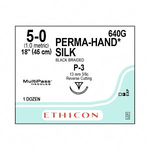 Ethicon Perma-Hand Black Silk Sutures - SUTURE, PERMA-HAND, BLACK, 5/0, 18, P-3, VA - 640G