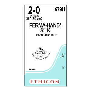 Ethicon Perma-Hand Black Silk Sutures - SUTURE, PERMA-HAND, BLACK, 2/0, 30, FSL, VA - 679H